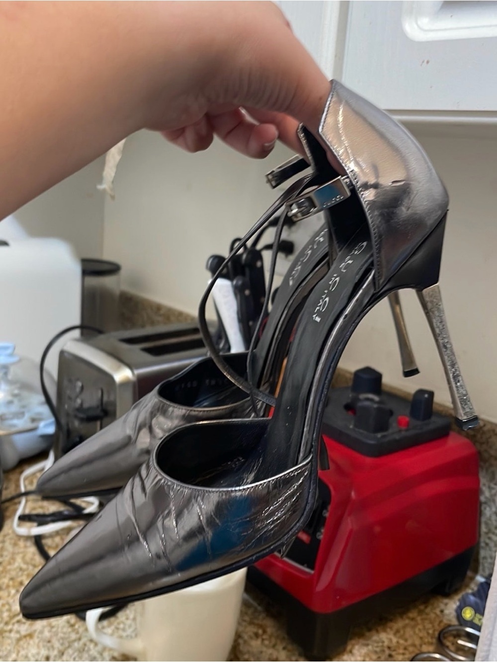 Gucci Metallic Gunmetal Pointed-Toe Slingback Heels - Picture 3 of 3